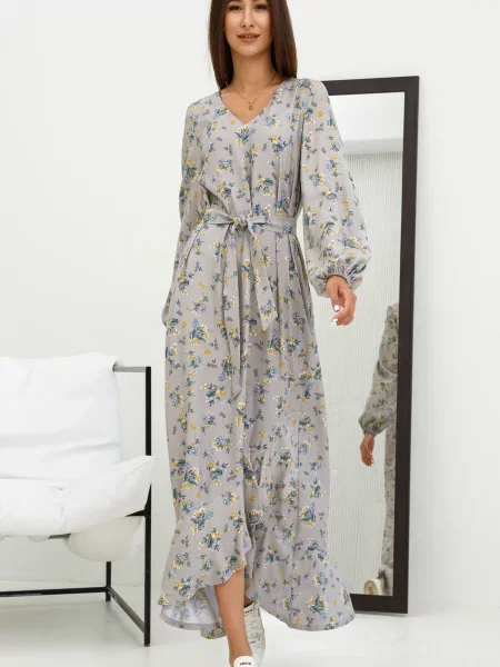 Макси платье Rimari с принтом серое