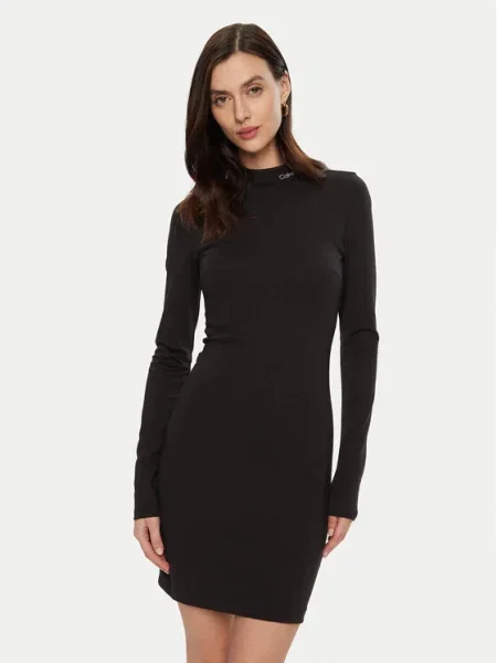 Рокля Calvin Klein Jeans къса с кройка по тялото черно