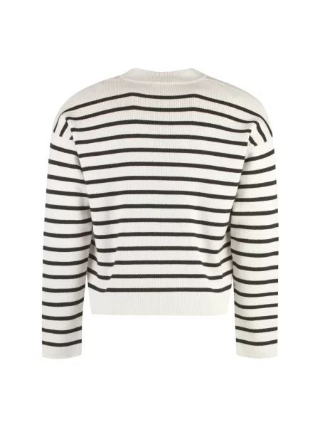 Sweter Ami Paris w paski z okrągłym dekoltem biały