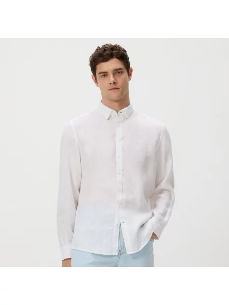 Reserved Lněná košile regular fit bílá