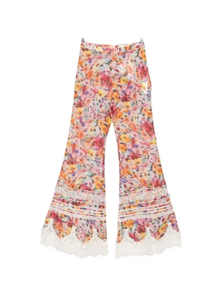 Pantaloni Zimmermann cu model floral din dantelă roz