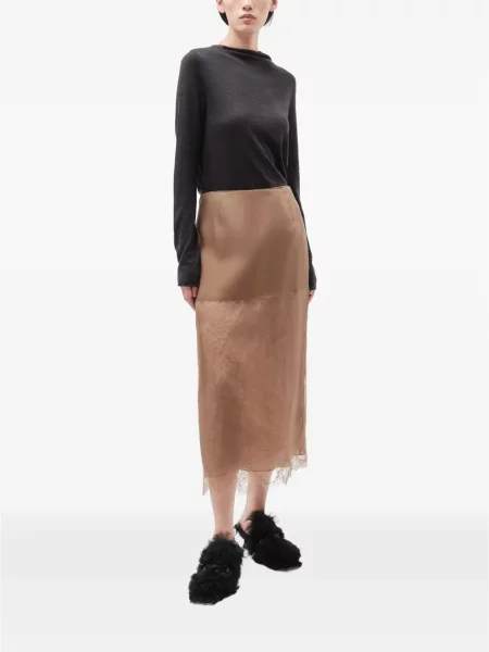 Μίντι φούστα Carven με δαντέλα καφέ