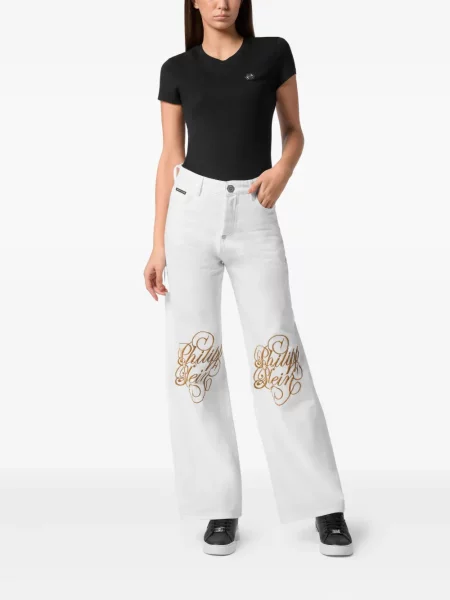Blugi Philipp Plein cu broderie alb