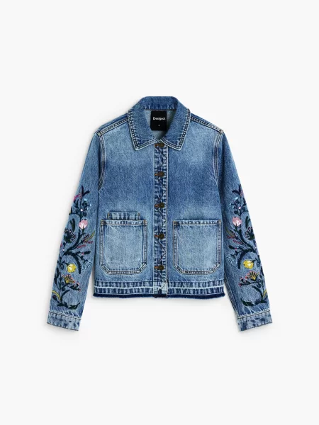 Desigual Prechodná bunda denim / žltá / jedľová / ružová modrá