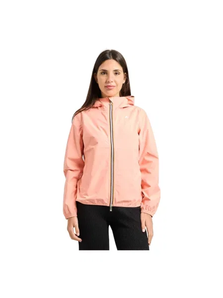 Kurtka K-way w grochy ze stretchu różowa