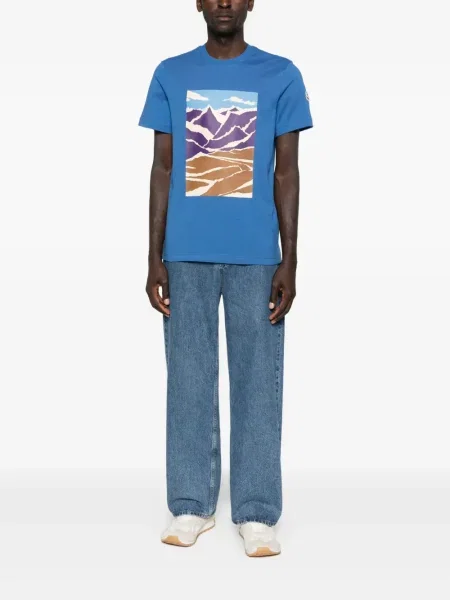 Tricou Moncler cu imagine scurt albastru