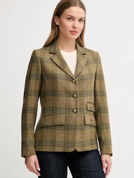 Barbour marynarka wełniana CARLBY jednorzędowa wzorzysta zielony