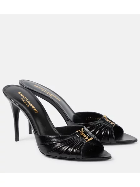Papuci tip mules Saint Laurent din piele negru