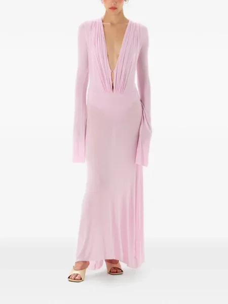 Rochie maxi Manuri drapată lungă de costum roz