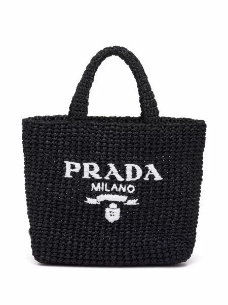 Geantă shopper Prada cu broderie negru