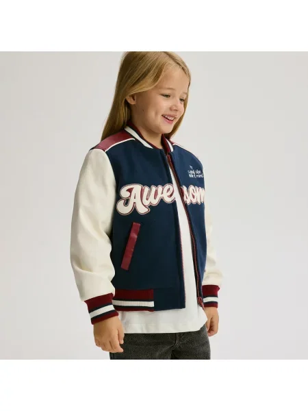Reserved Bunda bomber s ozdobnou výšivkou tmavomodrá
