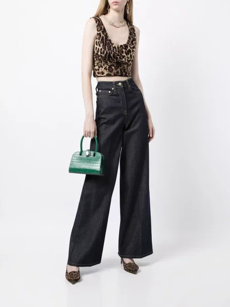 Raštuotas drapiruotas palaidinė be rankovių Dolce & Gabbana leopardinis ruda