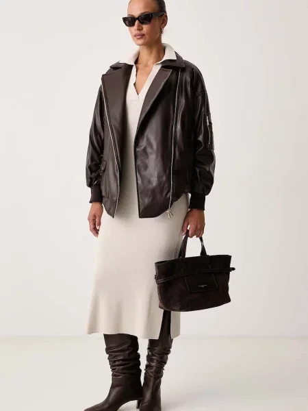 Armani Exchange rochie cu vâscoză bej