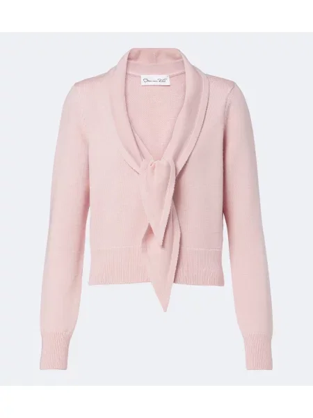 Cardigan Oscar De La Renta de lână cu legături roz
