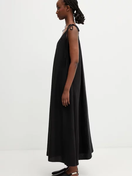 Anine Bing FLORA DRESS φόρεμα απλό με πρόσμιξη λινού μαύρο