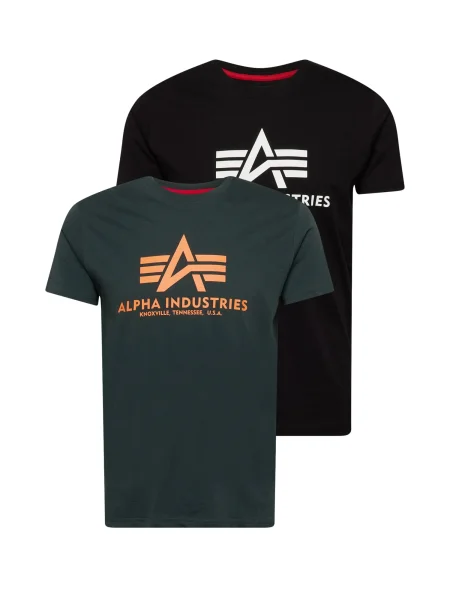 ALPHA INDUSTRIES Tricou negru / verde pin / portocaliu deschis alb