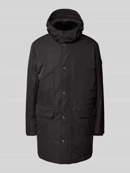 Parka JOOP! Collection;Prosty krój;Kaptur z tunelem;Model ‘Moratos’;Kieszenie z patką;Zapięcie na guzik;Ozdobne szwy;Długość tyłu w rozmiarze 91 cm;Szerokość ramion w rozmiarze czarna