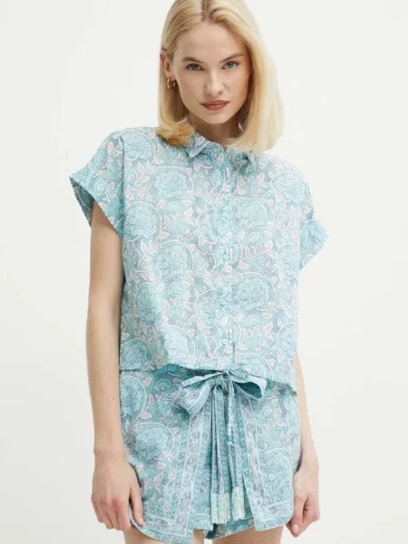 Риза Pepe Jeans MER дамска със свободна кройка с класическа яка синьо