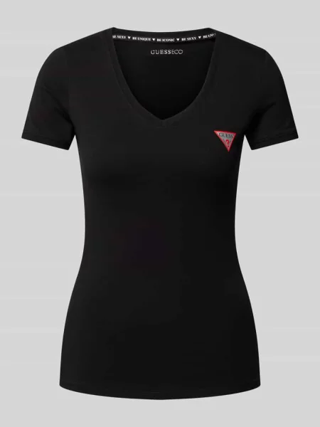 T-shirt z dekoltem w serek Guess czarna