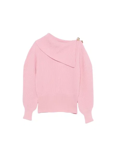 Sweter Blumarine wełniany z odkrytymi ramionami różowy