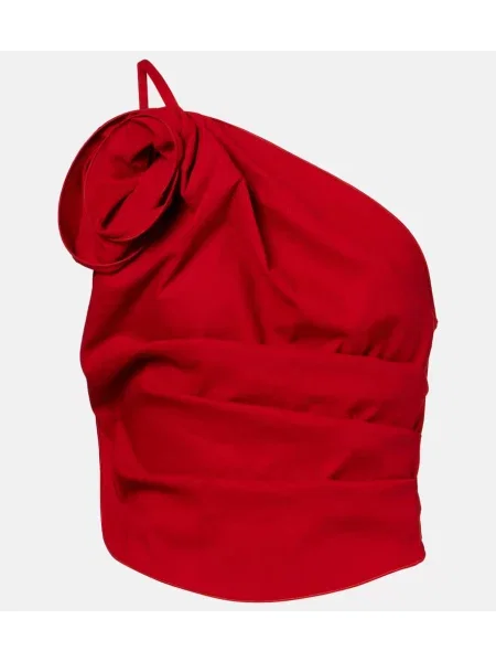 Top Magda Butrym cu model floral cu un umăr gol roșu