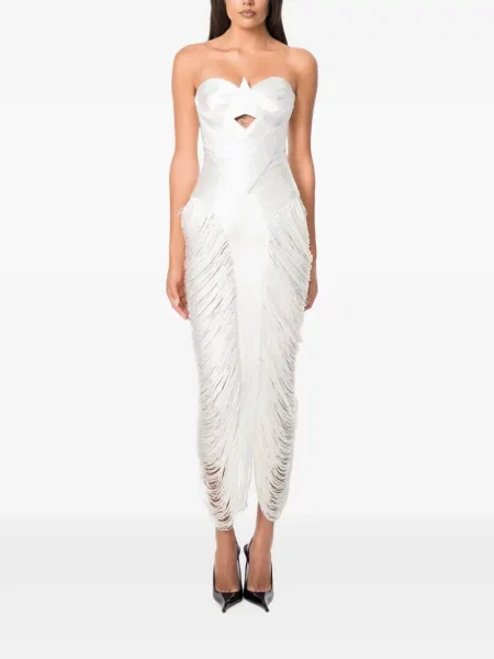 Rochie midi Norina St cu franjuri alb