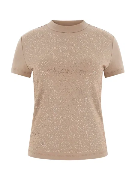 GUESS Tricou maro deschis / auriu bej