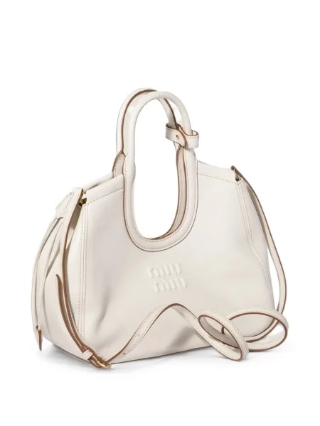 Geantă shopper Miu Miu din piele alb