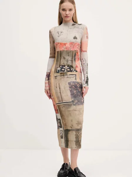Sukienka midi Desigual do kolan garniturowa beżowa