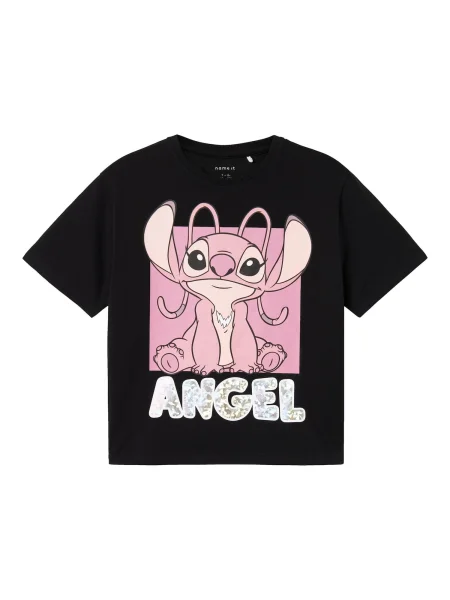NAME IT Tricou NKFNyri Stitch roz / roz pitaya / negru alb