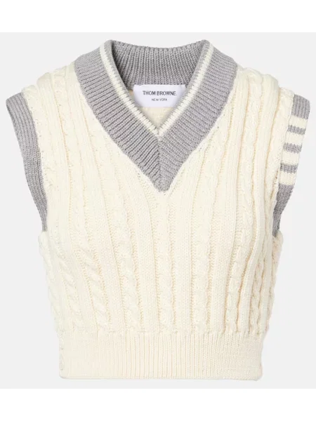 Vestă Thom Browne de lână alb