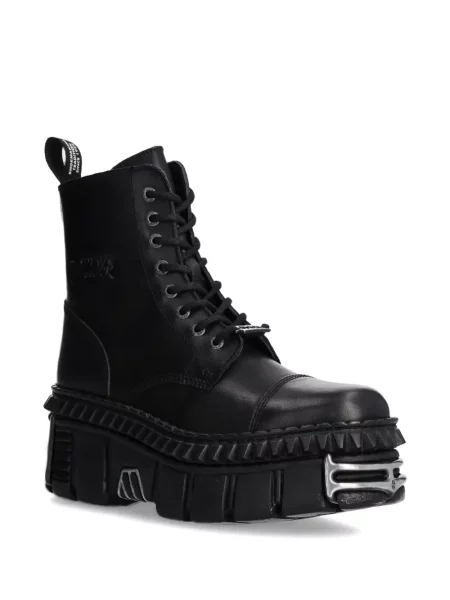 Botine New Rock cu șireturi cu platformă din dantelă negru
