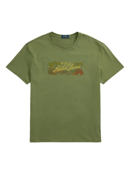 Tricou Polo Ralph Lauren din piele cu broderie în carouri maro