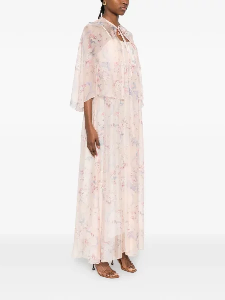Rochie maxi Forte_forte cu model floral cu imagine de costum roz