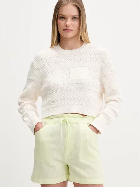 Tommy Jeans pulover bombažen bež