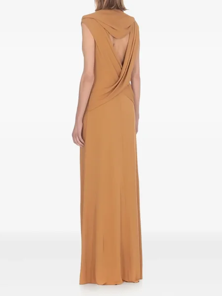 Rochie maxi Alberta Ferretti drapată de costum maro