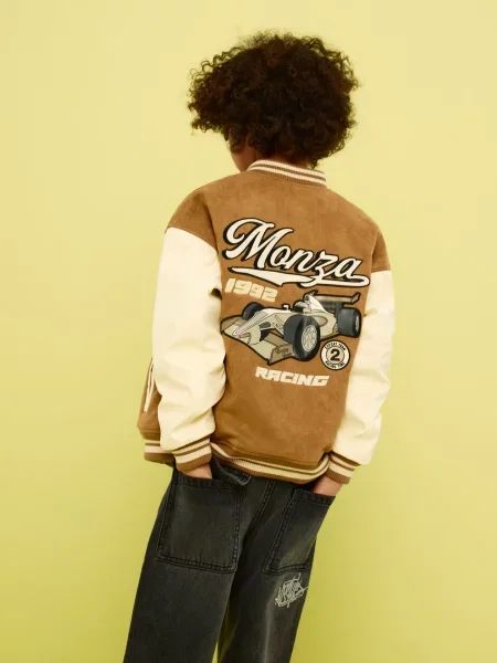 Reserved Bunda bomber z imitace semiše zlatavá hnědá