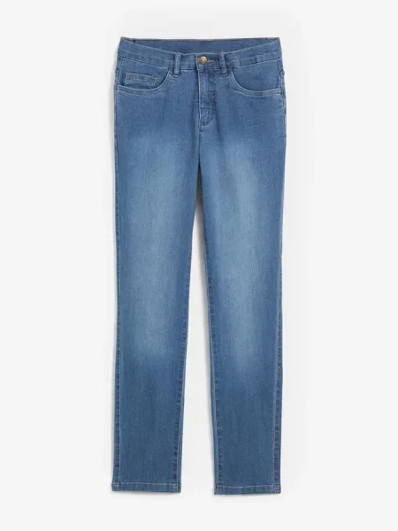 Jeansy ze stretchem mid waist prosta nogawka niebieskie