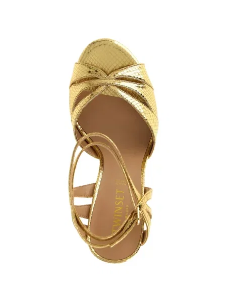 Sandale Twinset cu imagine cu model piele de șarpe auriu