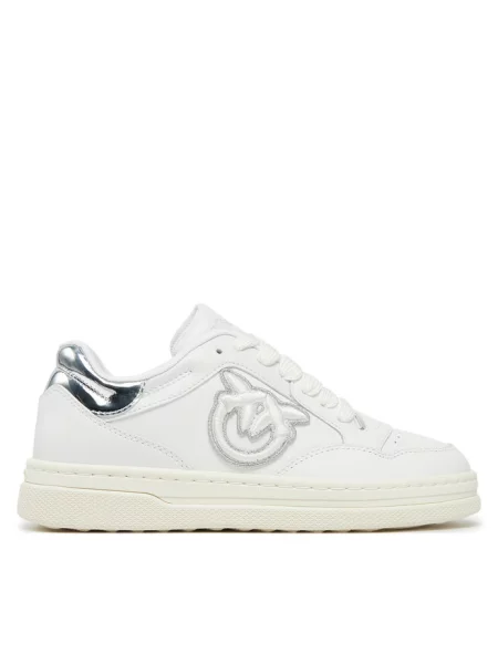 PINKO Obuwie Kobieta 38 EU Skóra sznurowane sneakersy z logo na pięcie biały