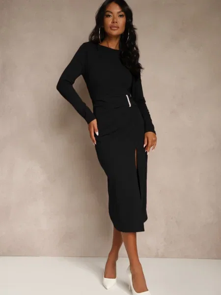 Sukienka Koktajlowa Vices Ozdobiona Perełkami i Marszczeniem Odarre czarna