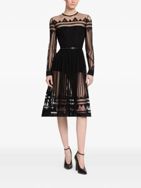 Миди рокля Elie Saab бродирана от тюл черно