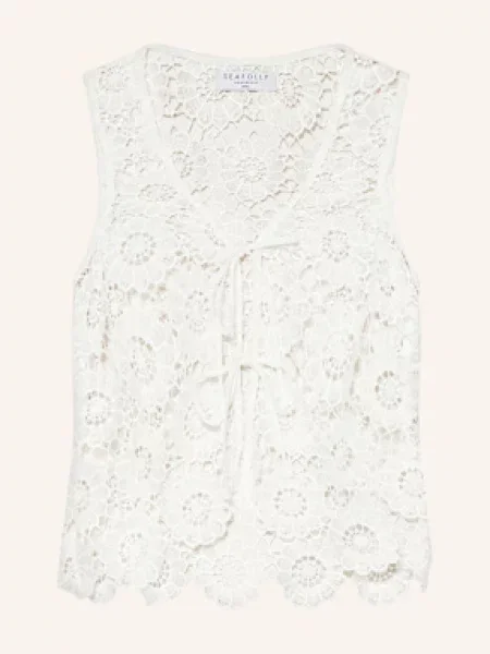 Seafolly Bluzka Secret Garden Z Dziurkowaną Koronką weiss biała