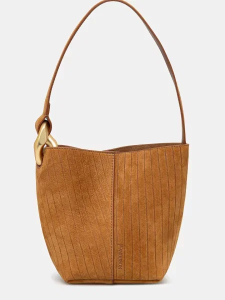 Torba od nubuk kože JW Anderson The Jwa Corner Small Bucket smeđa