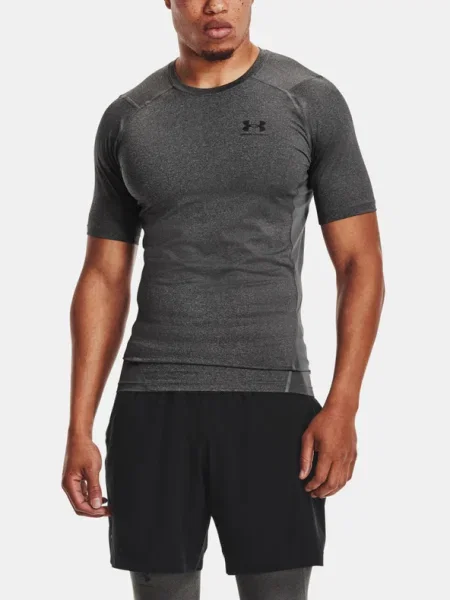 Tricou Under Armour Hg Armour Comp SS Tee Carbon Heather/ Black XXL gri