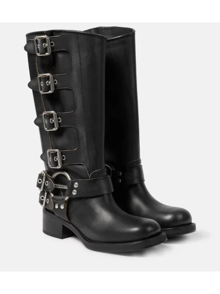 Kožne čizme Miu Miu crna