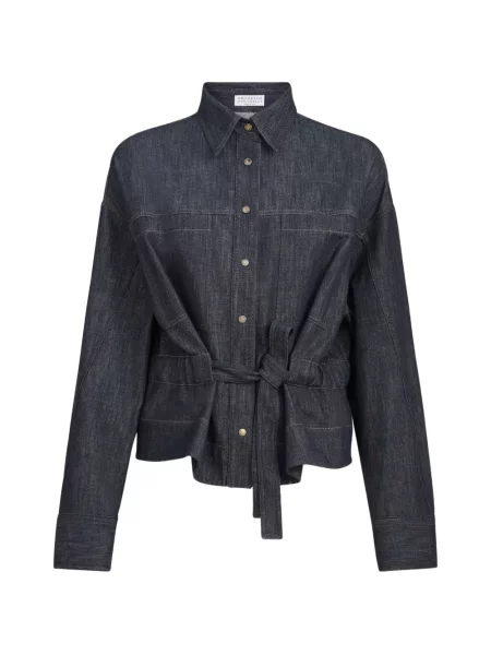 Decupat cămașă de blugi Brunello Cucinelli din țesătură twill albastru