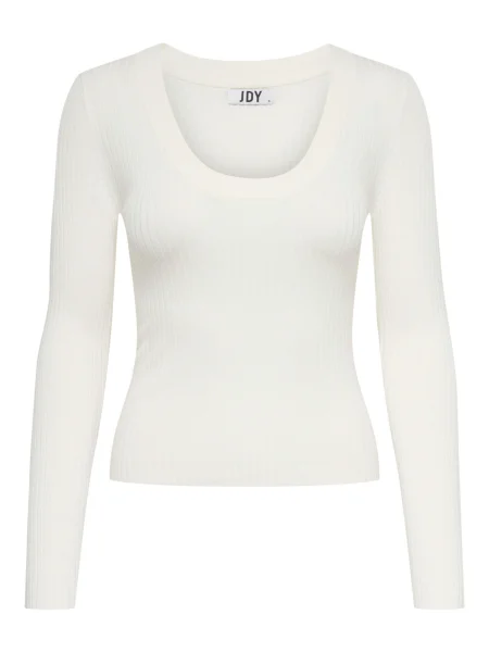 Dzianinowa bluzka Jacqueline De Yong z długim rękawem prążkowana biała