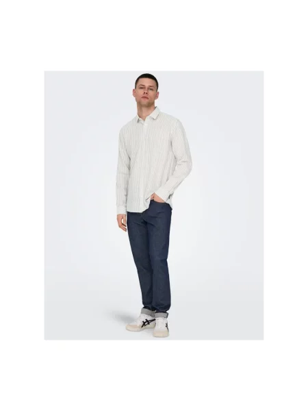 Koszula casualowa o kroju regular fit z mieszanki lnu i bawełny model CAIDEN' Only & Sons beżowa