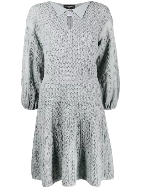 Pletené oblekové šaty Chanel Pre-owned s volány šedé
